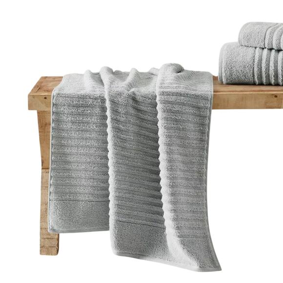 Woverly Luxury Ribbed 100% Cotton Quick Dry 6 Piece Bath Towel Set Light Gray - Picture 3 of 7